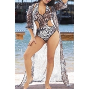 lovely Leopard Print One-piece Swimsuit(With Cover