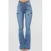 lovely Trendy Butterfly Baby Blue Jeans