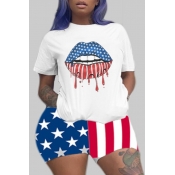 Lovely Independence Day Casual Lip Print Multicolo