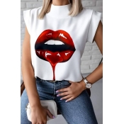 lovely Casual Lip Print Wine Red Blouse