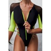 lovely Patchwork Green One-piece Swimsuit