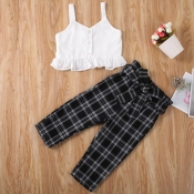 lovely Trendy Grid Print White Girl Two-piece Pant