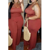 lovely Trendy Hollow-out Wine Red Plus Size One-pi