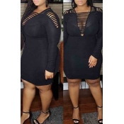 Lovely Trendy Hollow-out Black Plus Size Dress