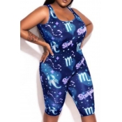lovely Trendy Print Blue Plus Size One-piece Rompe