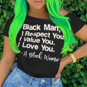 Lovely Leisure O Neck Letter Print Black T-shirt