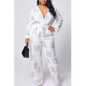 Lovely Casual Letter Print White Plus Size One-pie