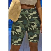 Lovely Casual Camo Print Army Green Shorts