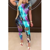 Lovely Trendy Tie-dye Purple Two-piece Pants Set