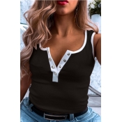 Lovely Sexy Buttons Design Black Plus Size Camisol