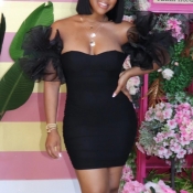 lovely Trendy Patchwork Black Mini Dress