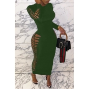 Lovely  Sexy Hollow-out Army Green Ankle Length Dr