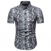 Lovely Trendy Turndown Collar Snakeskin Print Shir