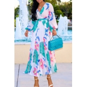 Lovely Bohemian Print White Maxi Plus Size Dress