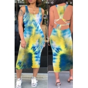 Lovely Stylish Tie-dye Yellow Ankle Length Dress