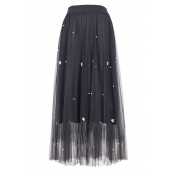 lovely Sweet Nail Bead Design Black Skirt