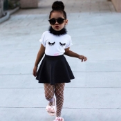 lovely Sweet O Neck Print White Girl Two-piece Ski