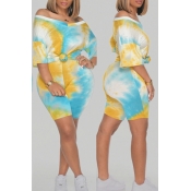 Lovely Casual Tie-dye Blue Plus Size Two-piece Sho