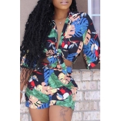 Lovely Stylish Plants Print Multicolor Two-piece S