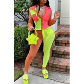 Lovely Street Color-lump Patchwork Green Two-piece