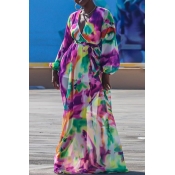 lovely Bohemian Deep V Neck Tie-dye Multicolor Max