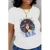 Lovely Leisure O Neck Print White Plus Size T-shir