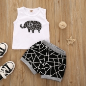 lovely Casual Print White Boy Two-piece Shorts Set