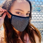 Lovely Rhinestone Decorative Black Face Mask