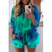 lovely Stylish Tie-dye Dark Green Plus Size Two-pi