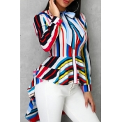 Lovely Trendy Striped Asymmetrical Multicolor Blou