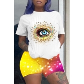 Lovely Street O Neck Eye Print Yellow Plus Size Tw