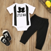 lovely Casual Letter Print White Boy Two-piece Pan