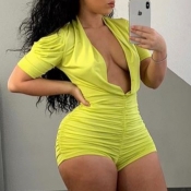lovely Stylish Fold Design Yellow One-piece Romper
