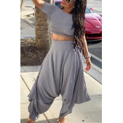 LW Casual Fold Design Asymmetrical Grey Two-piece 