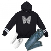 lovely Trendy Butterfly Print Black Plus Size Hood