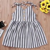 lovely Stylish Striped Grey Girl Knee Length Dress