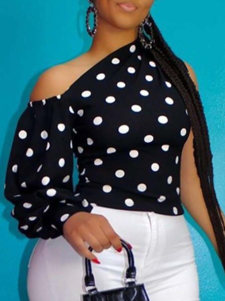 LW Plus Size Inclined Neck Dot Print Blouse