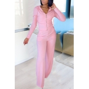 lovely Leisure Zipper Design Pink Two Piece Pants 