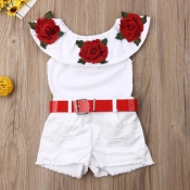 lovely Stylish Print White Girl Two-piece Shorts S