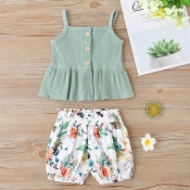 lovely Stylish Plants Print Green Girl Two-piece S