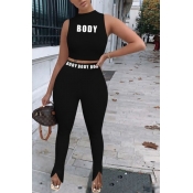 lovely Street Letter Print Black Two Piece Pants S
