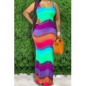 lovely Bohemian Rainbow Striped Purple Maxi Dress