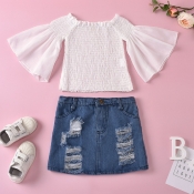 lovely Stylish Broken Holes White Girl Two-piece S