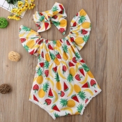 lovely Sweet Print Yellow Girl One-piece Romper