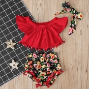 lovely Stylish Floral Print Red Girl Two-piece Sho