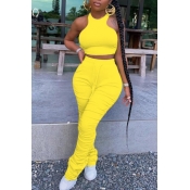 LW Crop Top Drawstring Fold Design Pants Set