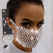 lovely Rhinestone Hollow-out Silver Face Mask