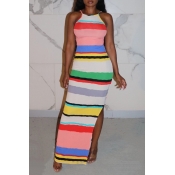 Lovely Casual Striped Multicolor Ankle Length Dres