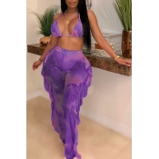 LW Plus Size Tie-dye Flounce Design Bikini Set