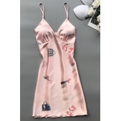 lovely Sexy Print Pink Sleepwear